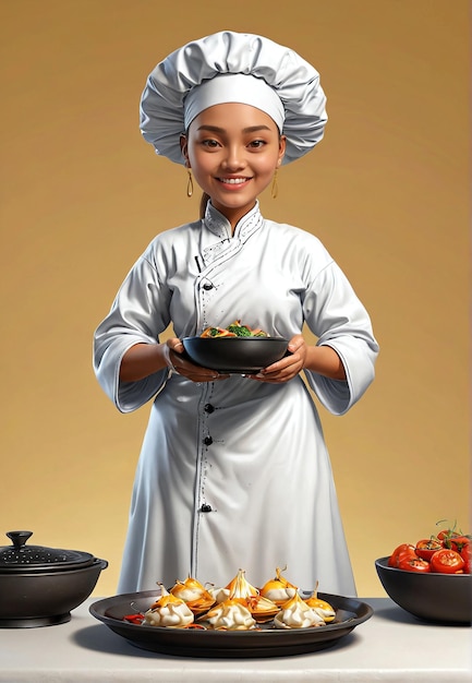 a cartoon character with a chef hat and a plate of food