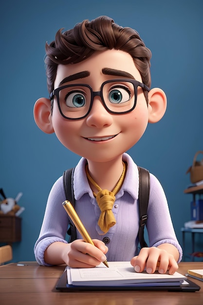 Cartoon character with a contract in hands 3d illustration