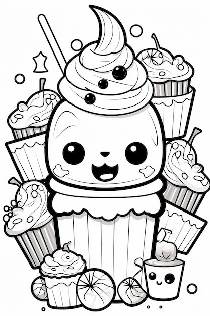 Photo a cartoon character with a cupcake on it