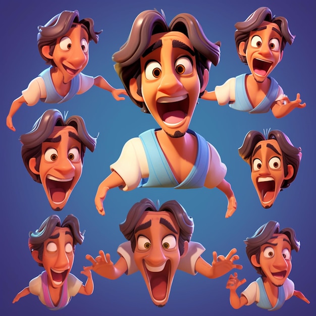 A cartoon character with different facial expressions and the words " the word " on the front. "