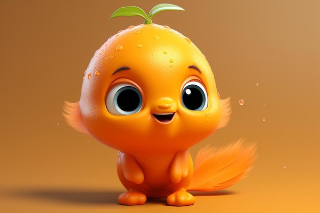 Мультипликационный персонаж с глазами и глазами и апельсином.