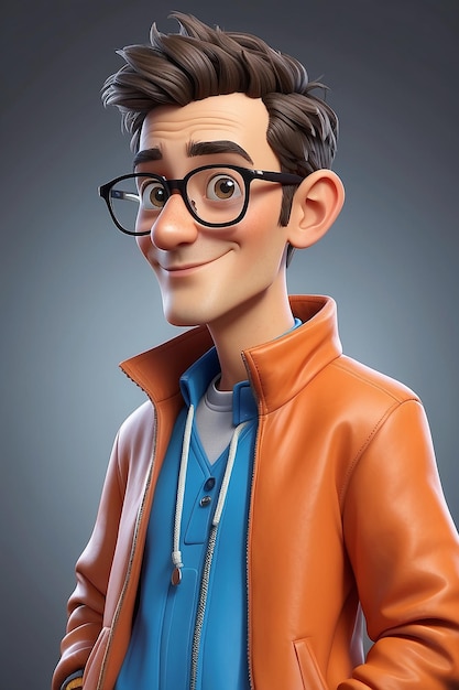 写真 眼鏡とオレンジのジャケットを着たアニメキャラクター