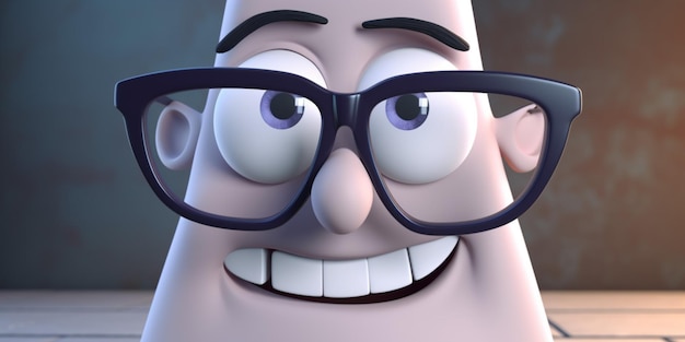 A cartoon character with glasses and a big smile