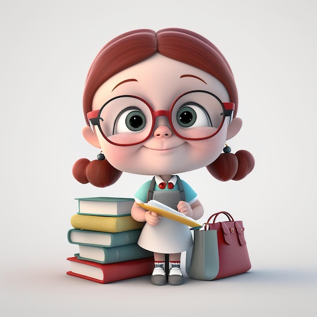 A cartoon character with glasses and a book on it.