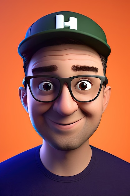 Photo a cartoon character with glasses and a green cap