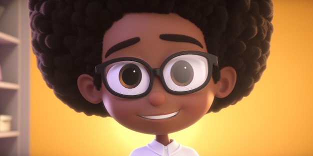 A cartoon character with glasses and a smile on his face