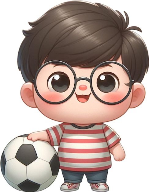 眼鏡とサッカーボールを持つアニメキャラクター