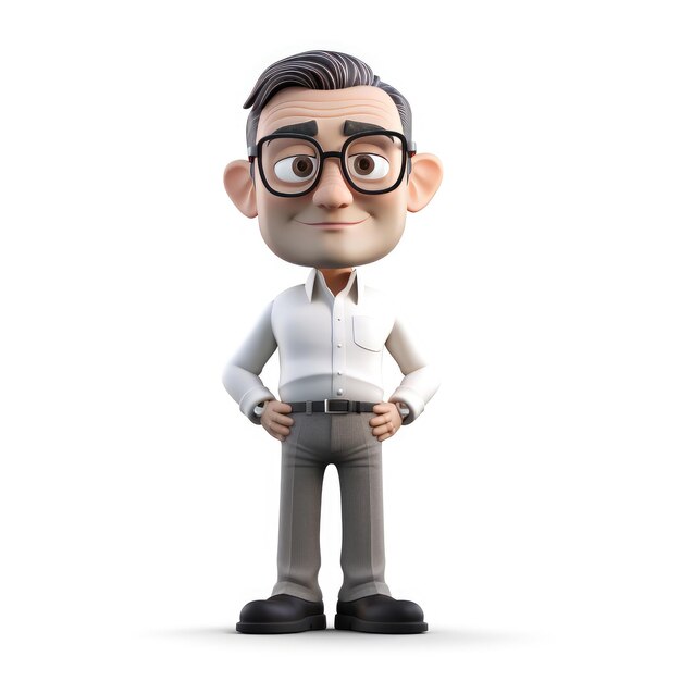 Cartoon character with glasses and a white shirt on white isolated background