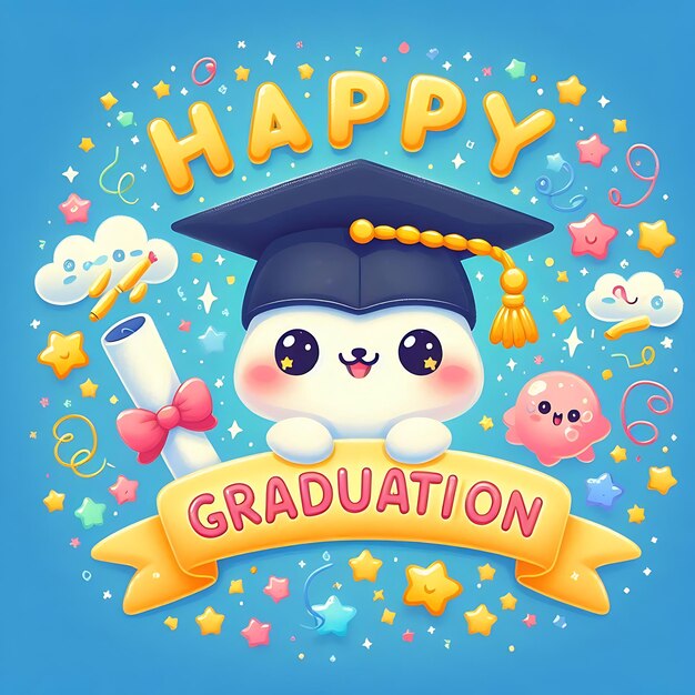 Photo a cartoon character with a graduation cap on it