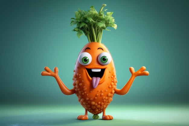 A cartoon character with green eyes and a green background that says'super carrots '