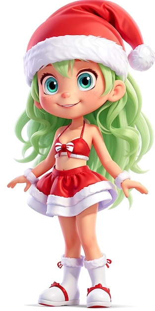 a cartoon character with a green hair and a red and white top