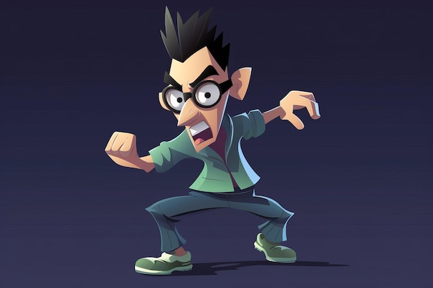 A cartoon character with a green shirt and glasses with the word geek on it.