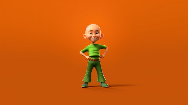 A cartoon character with a green shirt and pants that says'pixar '