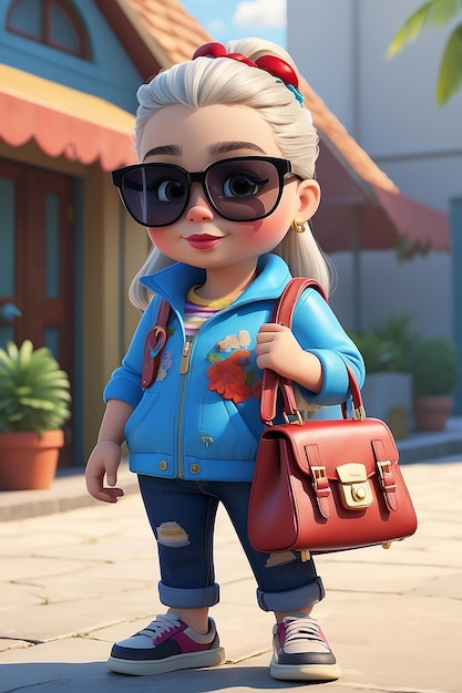 ハンドバッグとサングラスを着たアニメキャラクター