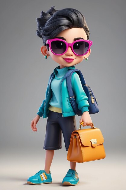 Cartoon Character with Handbag and Sunglasses