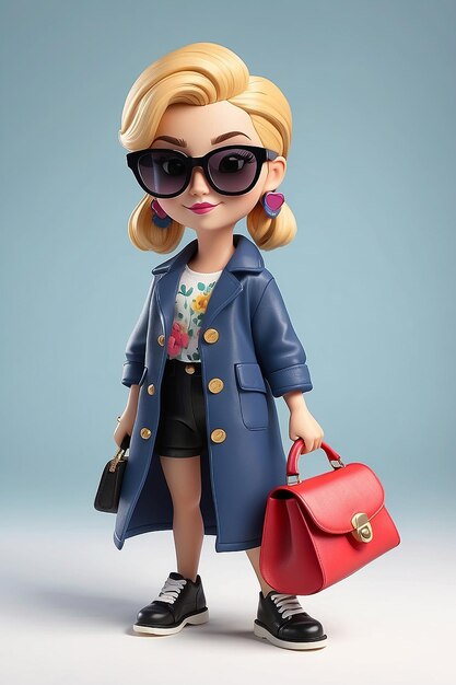 Cartoon Character with Handbag and Sunglasses