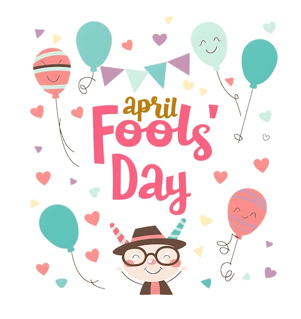 a cartoon character with a hat and glasses and a colorful balloons with hearts and hearts