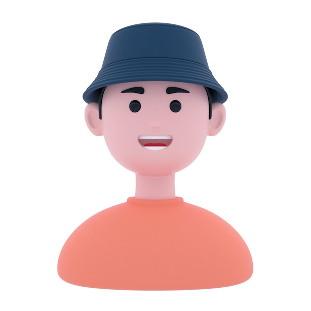 A cartoon character with a hat and a pink shirt.