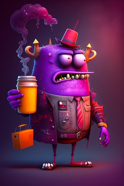 A cartoon character with a hat and a shirt that says " i am a monster ".