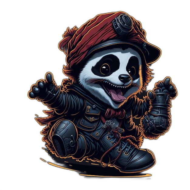 A cartoon character with a hat and the word panda on it.