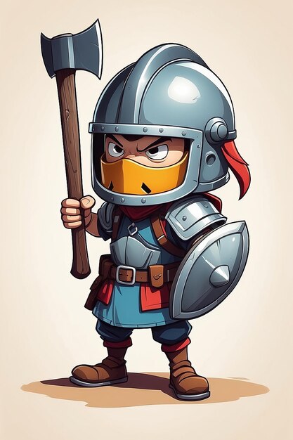 Photo cartoon character with helmet and axe