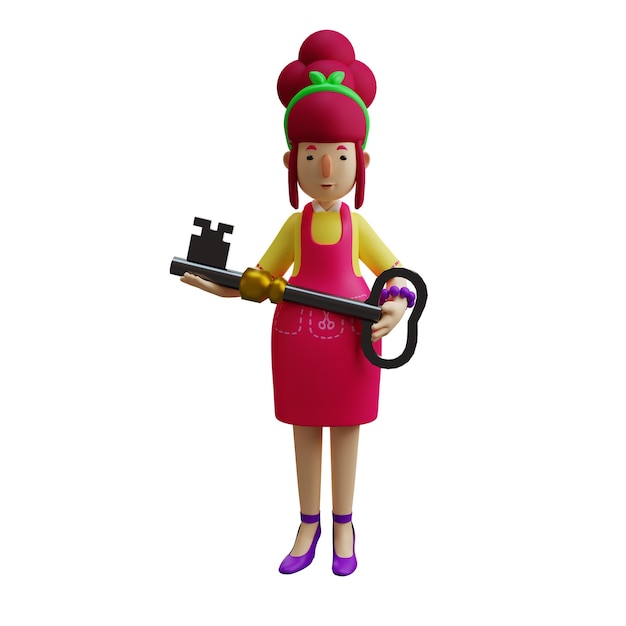 A cartoon character with a large key in her hand.