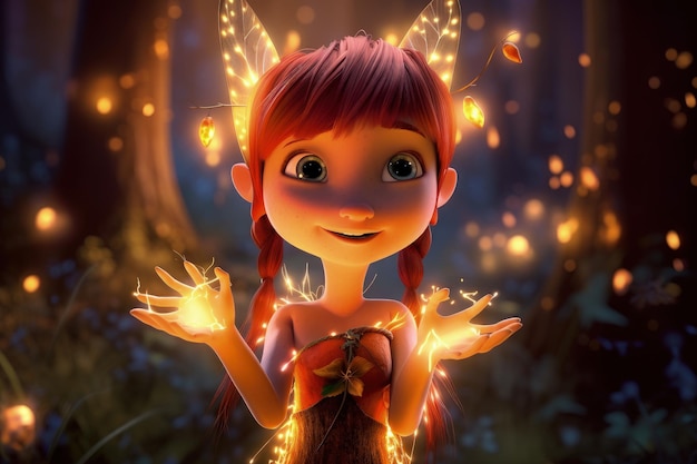 A cartoon character with lights on her hands