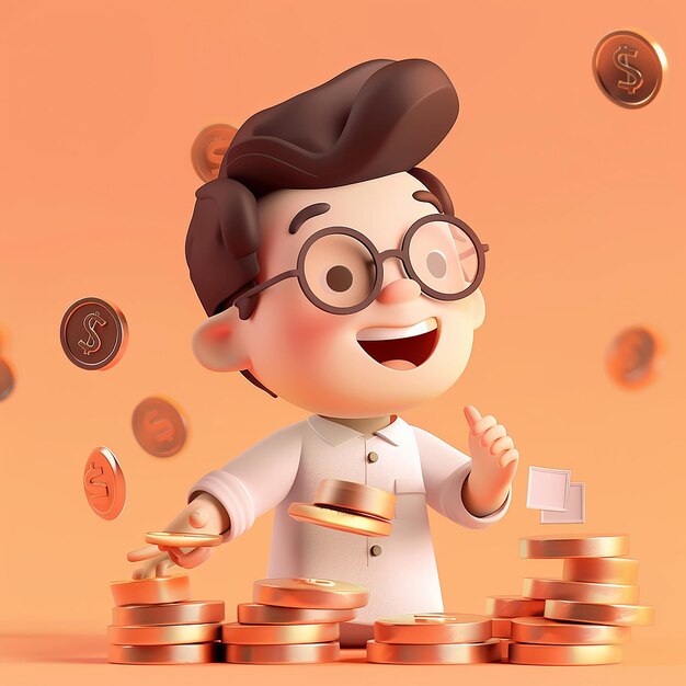 a cartoon character with a lot of gold coins on it