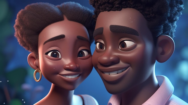 Photo a cartoon character with a man and woman smiling and looking at the camera.