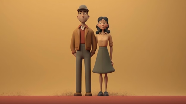 A cartoon character with a man and woman standing next to each other.