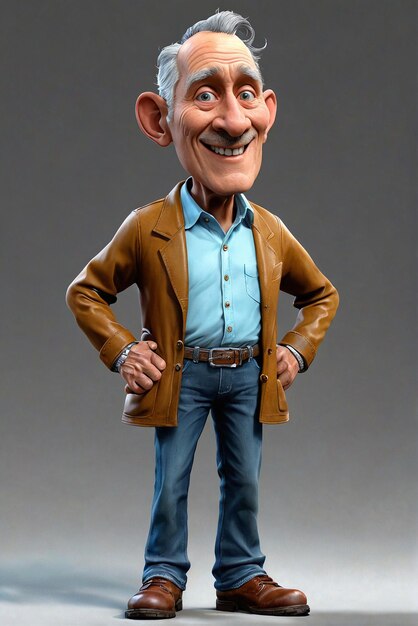 a cartoon character with a mustache and a brown jacket