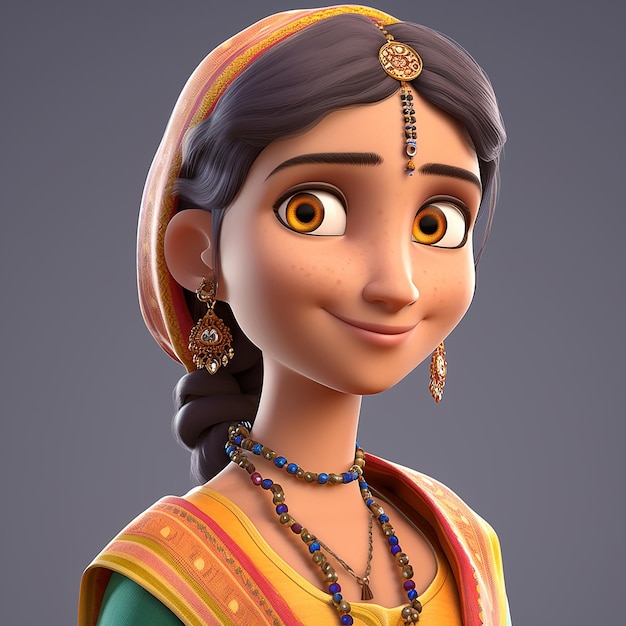 A cartoon character with a necklace and earrings