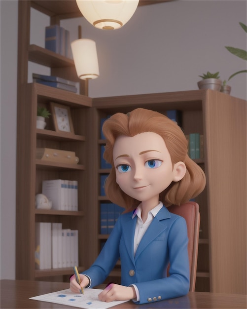 a cartoon character with a pencil in her hand is holding a pencil.