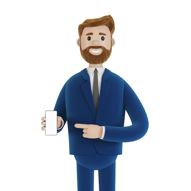 Cartoon character with phone 3d illustration