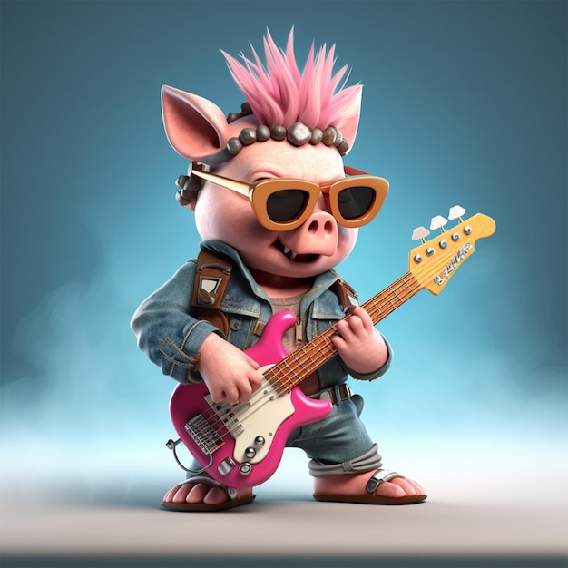 A cartoon character with a pink guitar and sunglasses.