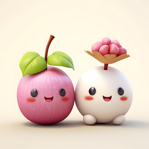 A cartoon character with a pink plum on the top of it Kawaii mangostee friends