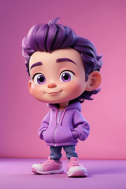 Cartoon Character with Pink and Purple Background