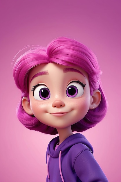 Персонаж мультфильма с розовым и фиолетовым фоном