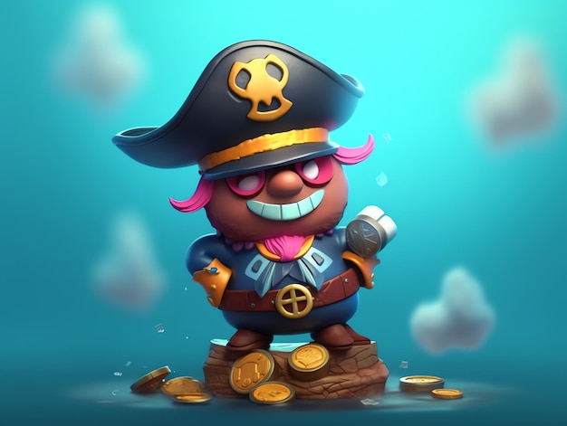 A cartoon character with a pirate hat and a gold key.