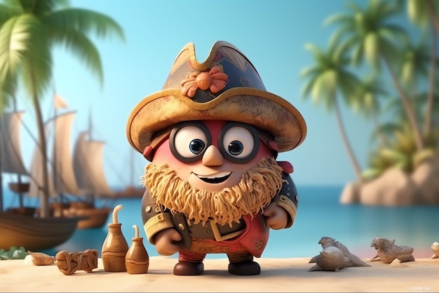 A cartoon character with a pirate hat and a hat on