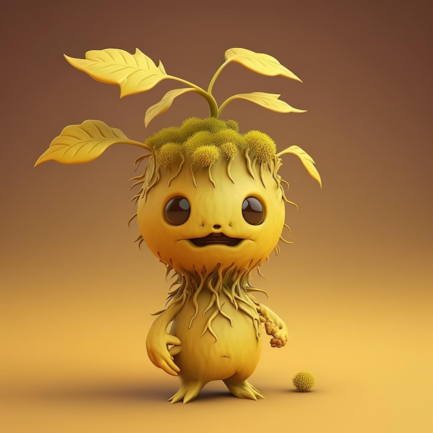 Мультипликационный персонаж с растением на голове