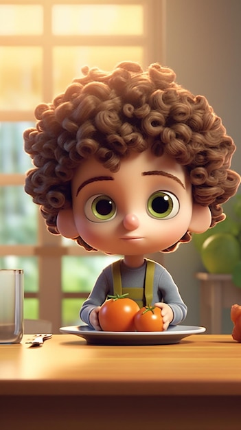 A cartoon character with a plate of tomatoes on it