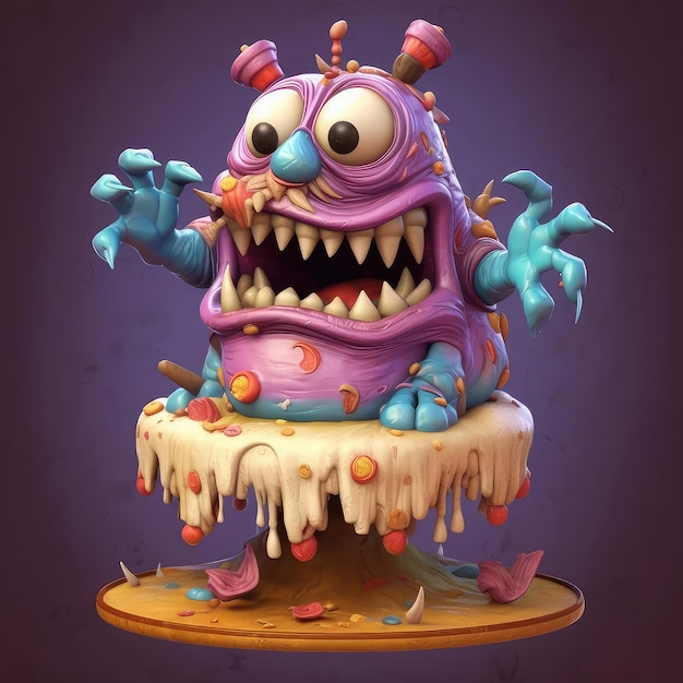 A cartoon character with a purple monster on it