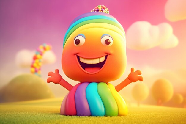 A cartoon character with a rainbow on the front.