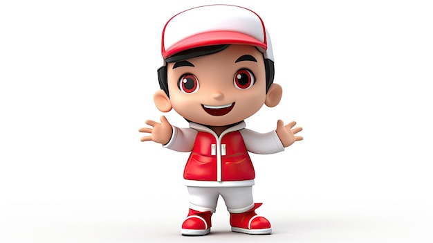 A cartoon character with a red cap and a white cap