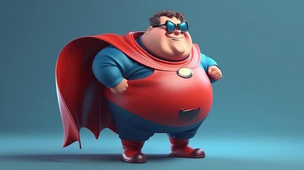 A cartoon character with a red cape and sunglasses