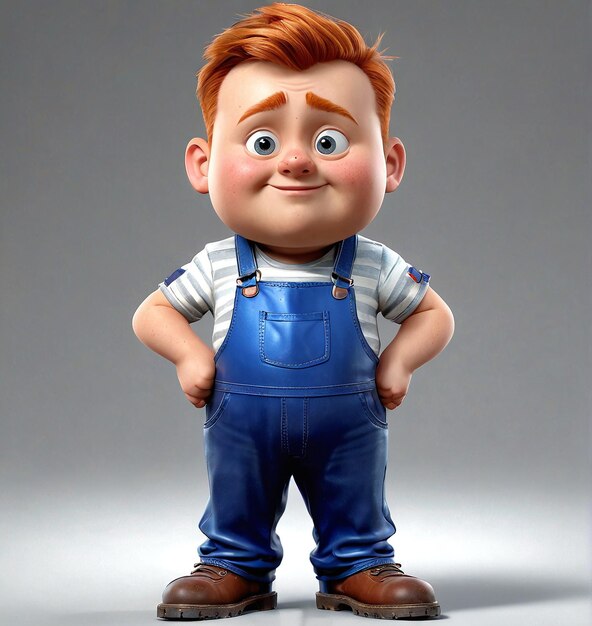 a cartoon character with red hair and blue overalls