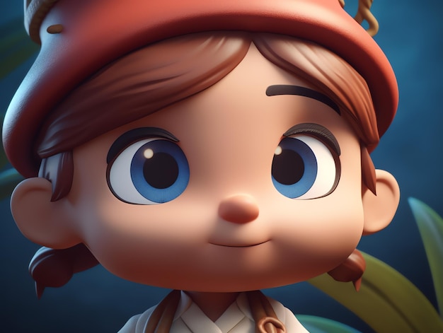 Мультипликационный персонаж с красной шляпой и голубыми глазами