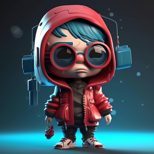 A cartoon character with a red hoodie and headphones on it.