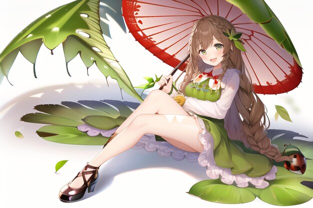 Photo a cartoon character with a red umbrella and a green dress